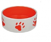 Миска "TRIXIE" керамическая для собак  с рисунком "лапки" бело-оранжевая