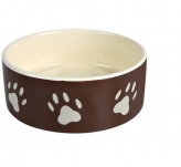 Миска "TRIXIE" керамическая для собак  с рисунком "лапки" коричнево-кремовая